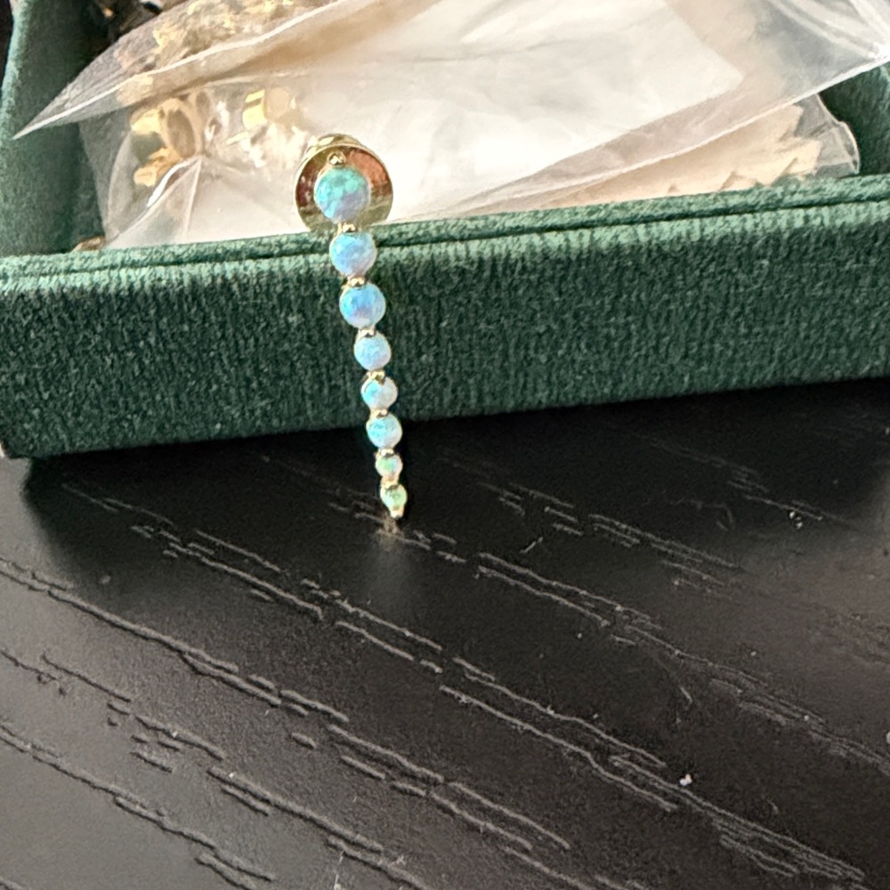 Melinda Maria Gold Linear Earrings with Blue Opal Stones